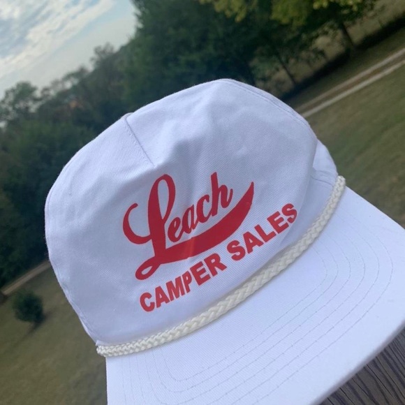 80s Vintage Leach Campers Gorpcore Rope Hat - White / Red - Picture 2 of 4